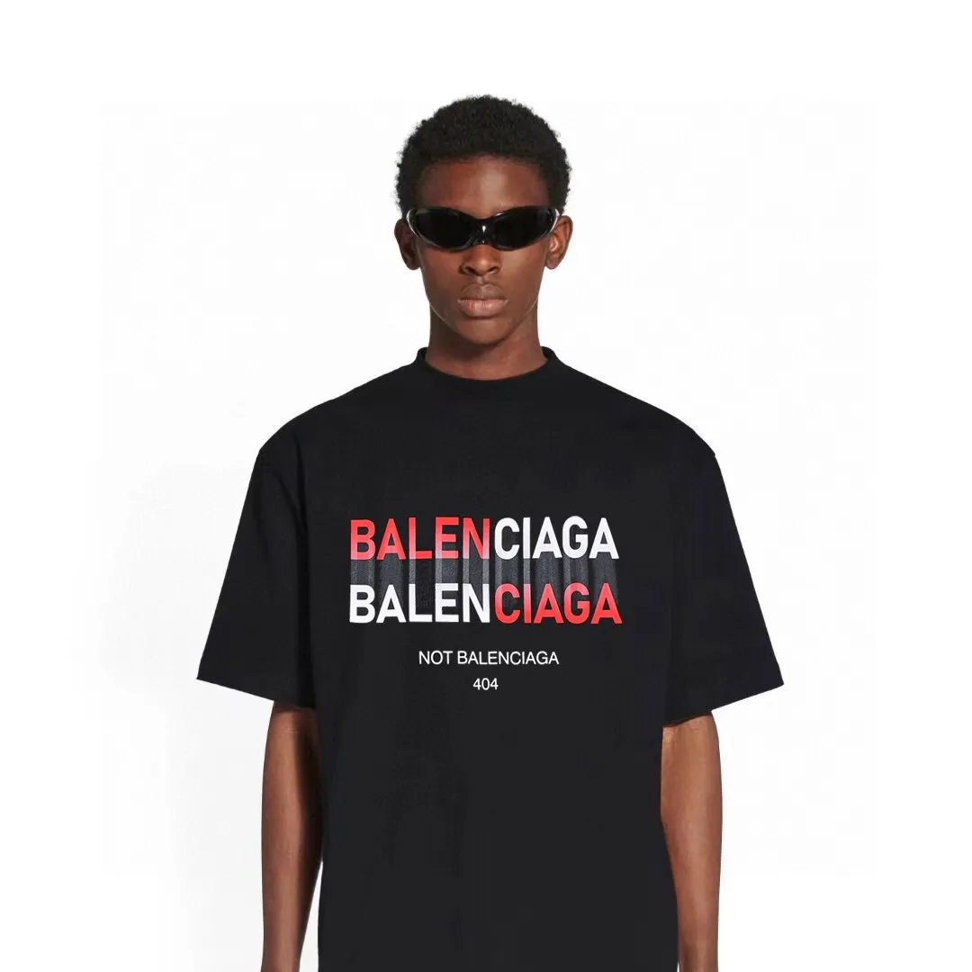 P80✨🔥 BALENCIAGA Paris lettering printed short-sleeved T-shirt, custom-woven and dyed 280g combed cotton heavyweight fabric, zero color difference in thread, perfect details, different from the current version on the market, welcome to compare, Same Style for men and women, must-sell in the picture above Color: White Black Size: 1 2 3 4